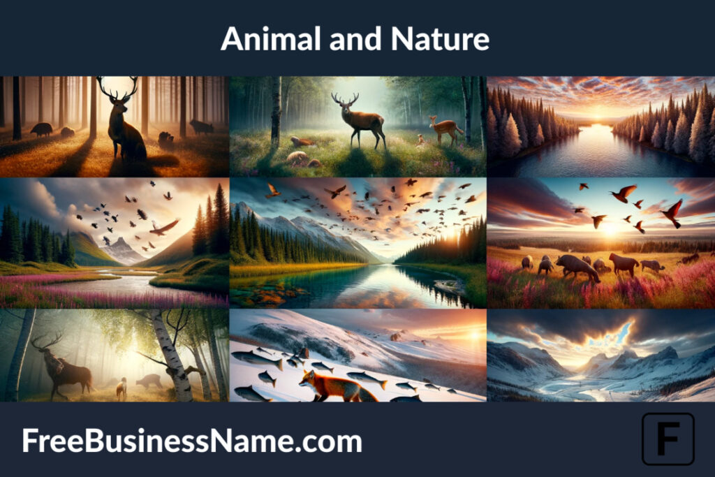 a cinematic image depicting the harmony between animals and nature, showcasing different animals in serene and beautiful landscapes, highlighting the interconnectedness of all living things.