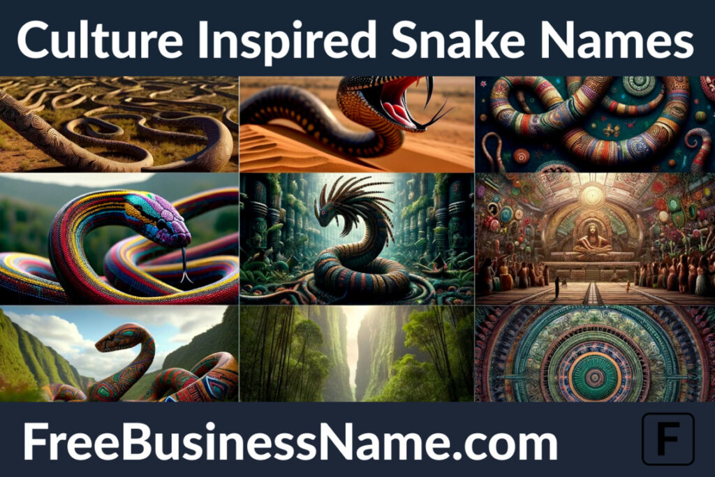 a cinematic image depicting snakes inspired by various cultures, each integrated into a scene that captures the essence of the culture it represents, highlighting the beauty and diversity of cultural influences.