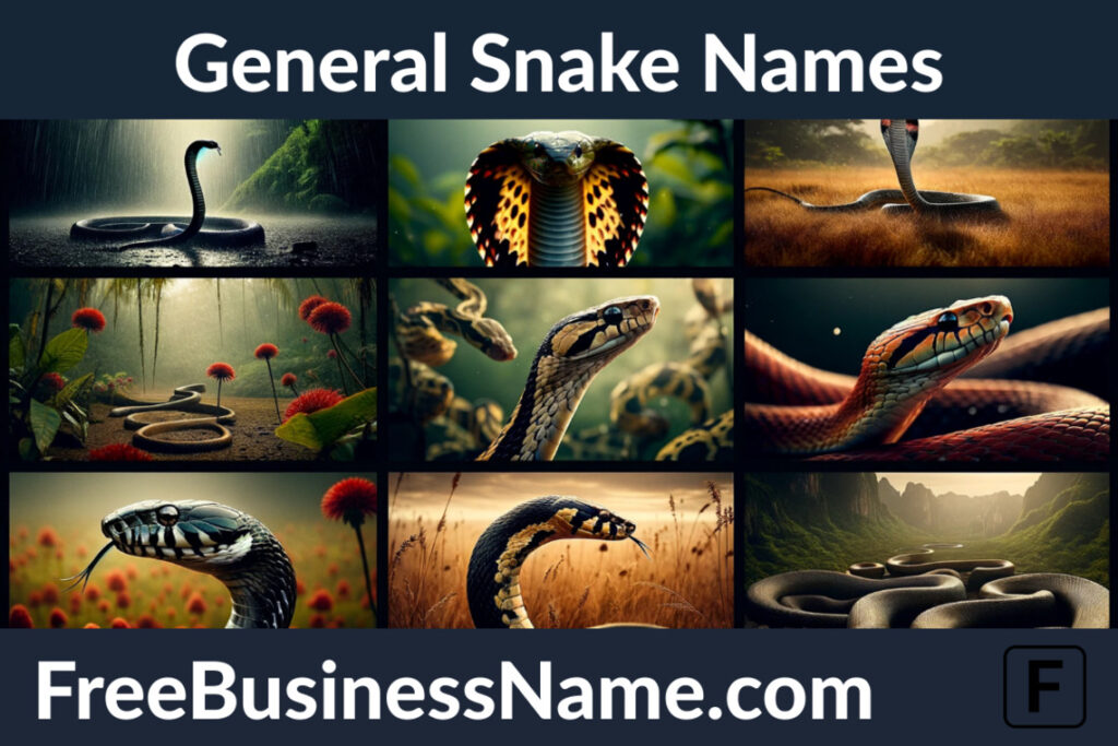 a cinematic image depicting various snakes in their natural environments, focusing on their distinct colors, patterns, and movements, without any letters, numbers, or names.