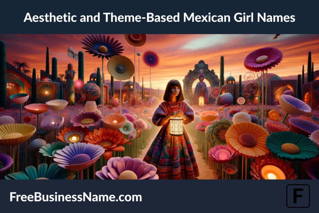 the cinematic image inspired by aesthetic and theme-based Mexican girl names. The scene captures a blend of traditional and modern elements, creating a visually stunning and artistic representation.