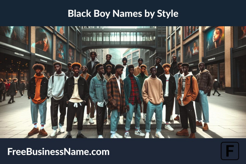 the cinematic image inspired by the theme of 'Black Boy Names by Style', capturing a stylish and modern urban scene.