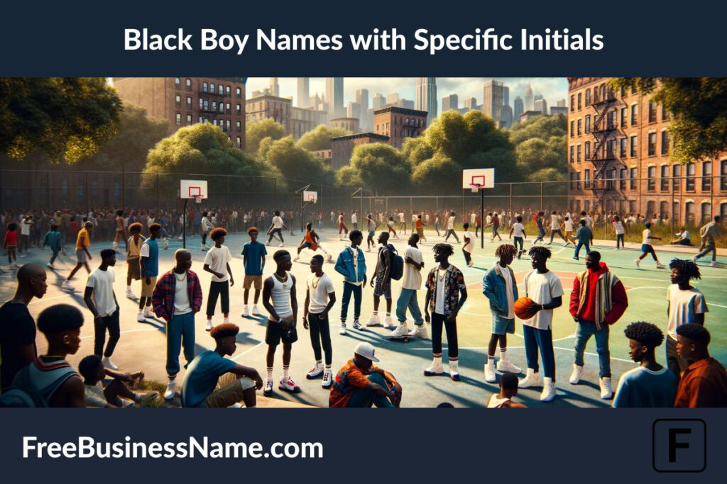 the cinematic image inspired by the theme of 'Black Boy Names with Specific Initials', set in a vibrant urban park.