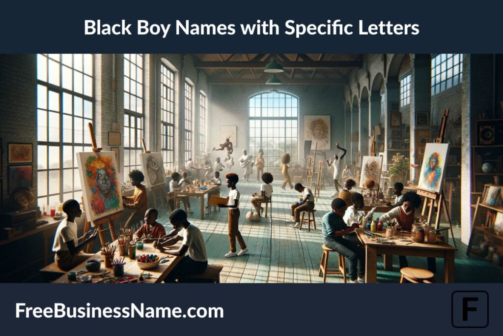 the cinematic image inspired by the theme of 'Black Boy Names with Specific Letters', set in an artistic and creative environment.