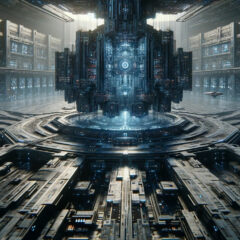 Here is the cinematic widescreen image capturing the concept of 'Borg Names' in a science fiction universe.
