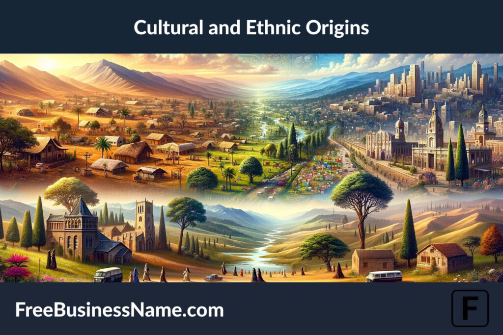 a cinematic image that captures the essence of the cultural and ethnic origins of old lady names. This vibrant tapestry spans diverse landscapes, from the rolling hills of the countryside with traditional cottages to the bustling streets of a historic city, a serene desert oasis, and a distant mountain village. Each landscape tells a story of heritage, tradition, and the generational passage of names, illustrating the rich tapestry of cultures and ethnicities.