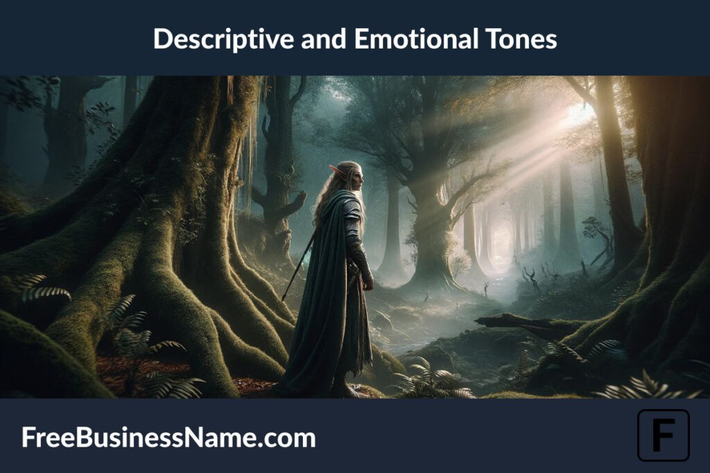 an image that vividly captures the descriptive and emotional tones associated with elves. Set in an ancient, mystical forest at dawn, the scene focuses on an elf in a moment of contemplation, surrounded by the beauty and life of their natural environment. This image seeks to evoke feelings of wonder, introspection, and a deep connection to the ancient world.