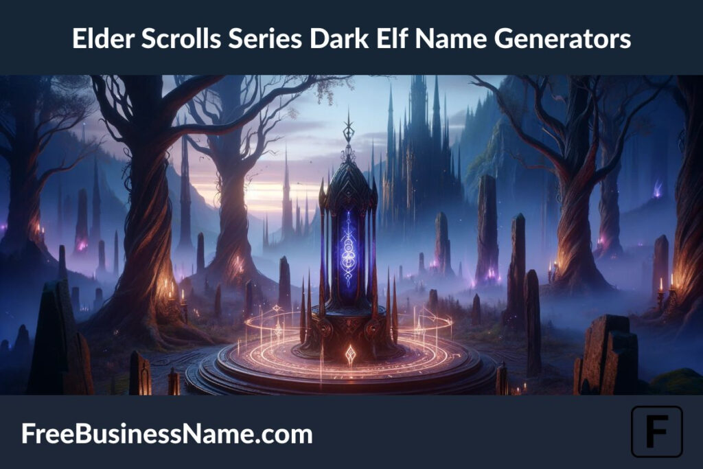 a cinematic image inspired by an Elder Series, focusing on Dark Elf Name Generators.