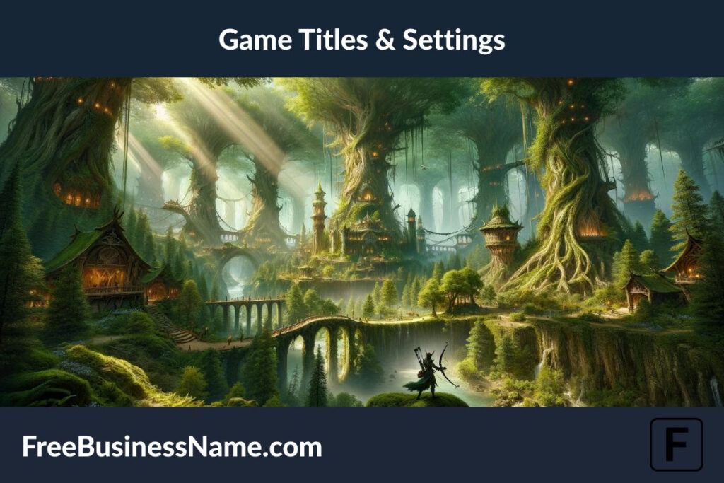 The cinematic image inspired by game titles and settings featuring Wood Elves has been created, showcasing a mystical forest realm with an elven city nestled among the ancient trees.