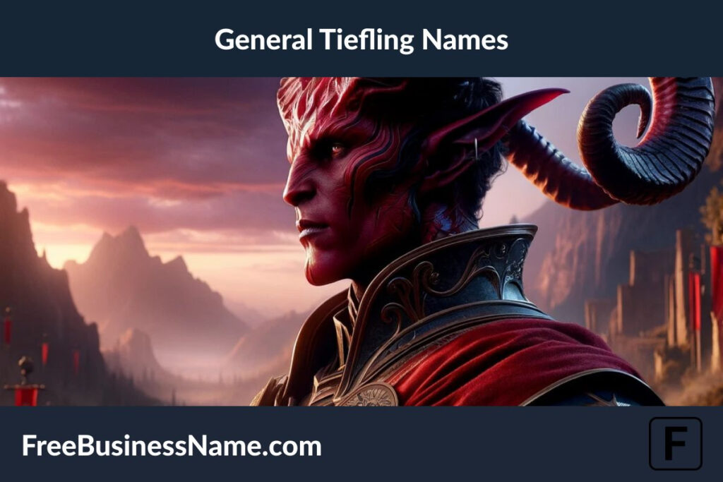 Here is a cinematic image depicting a general Tiefling in a fantasy setting. The scene captures the essence of a powerful Tiefling with striking features and an intense, mystical atmosphere.