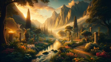 a cinematic image inspired by ancient Greek mythology for you. It captures the essence of a mythical landscape.