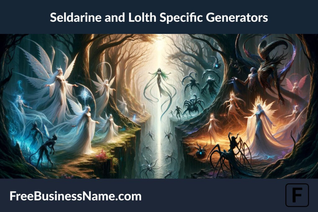 The cinematic image depicting the ethereal and divine conflict between the Seldarine and Lolth has been created. This scene captures the essence of their eternal struggle within a mystical setting, symbolizing the battle between light and darkness, order and chaos, all without the inclusion of explicit letters, numbers, or names.