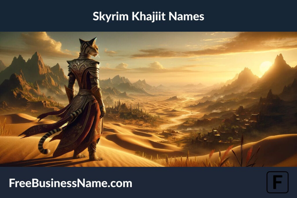Here is a cinematic image inspired by the Khajiit names and their world in the Elder Scrolls universe.