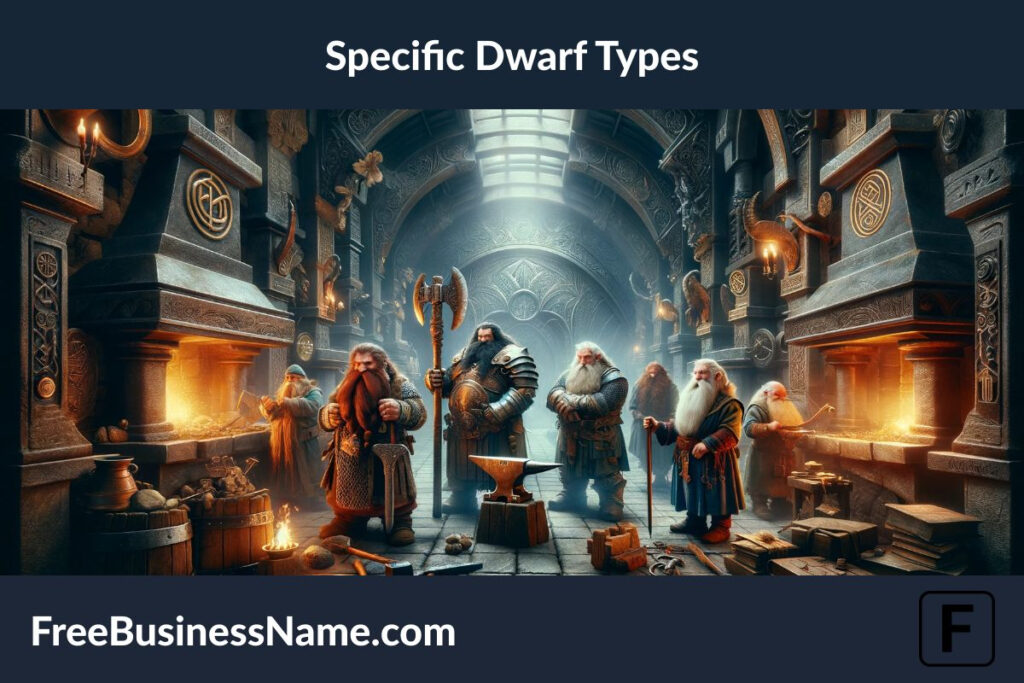 The cinematic image capturing the essence of various specific types of dwarves has been created, each character showcasing the diverse and rich culture of dwarf society. Explore the grandeur of their hall and the unique traits that define them.
