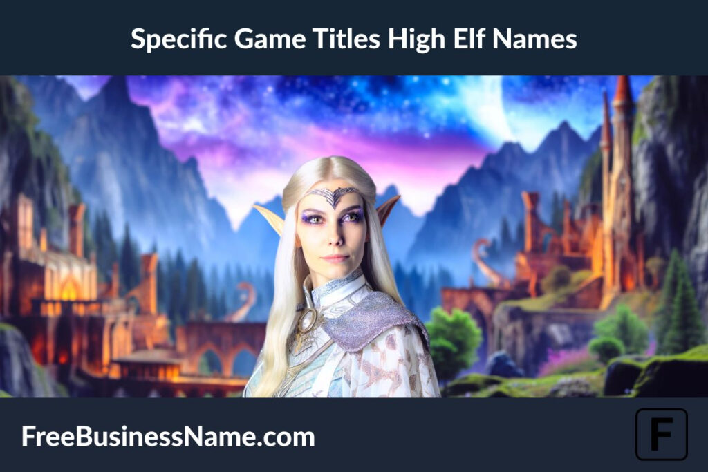 the image of a cinematic high elf character in a fantasy setting, capturing the essence of a classic high elf from fantasy literature and games. The setting features a breathtaking fantasy landscape, creating an atmosphere of adventure and wonder.