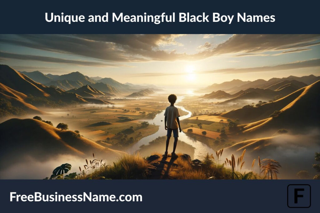 the cinematic image inspired by the theme of 'Unique and Meaningful Black Boy Names', set in a serene and inspiring natural landscape.
