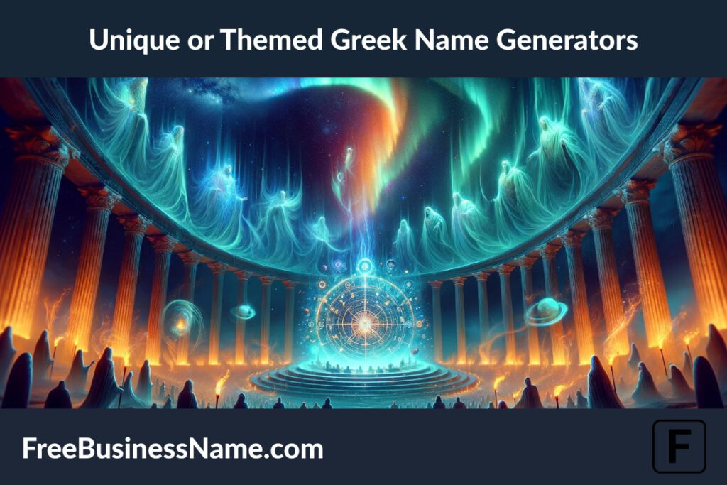 The cinematic image that represents the concept of Unique or Themed Greek Name Generators has been created for your viewing.