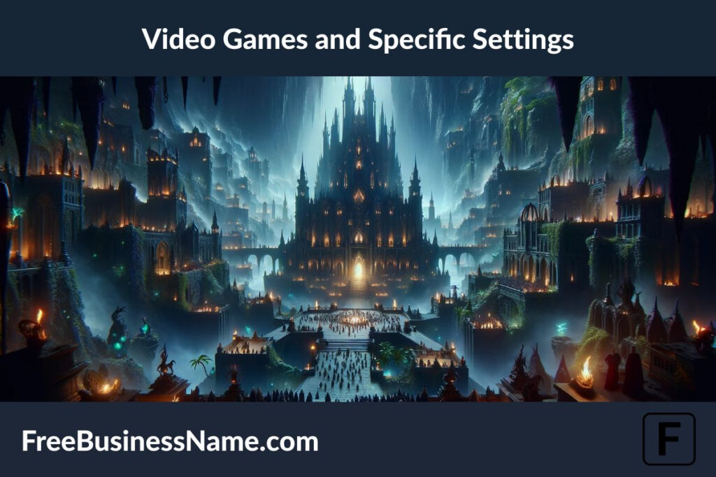 The cinematic image depicting a dramatic scene set within a Drow-inspired video game world has been created. This visualization captures the essence of a vast underground city, showcasing the unique blend of beauty, danger, and intrigue characteristic of Drow-centric video games and their specific settings, without including any explicit letters, numbers, or names.