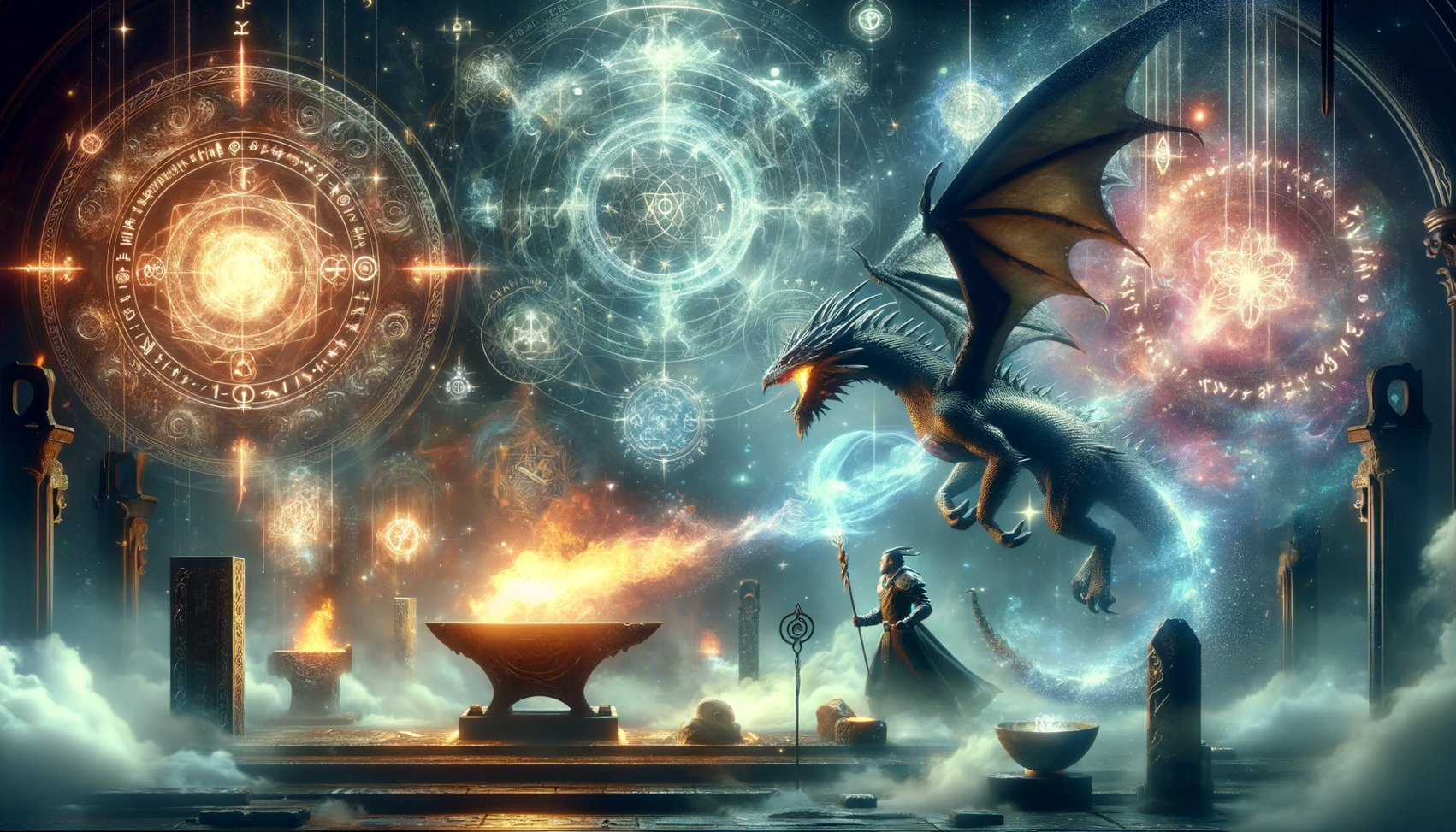 a cinematic image that captures the concept of a 'Dragonborn Name Generator', featuring fantastical and mystical elements, symbolizing the creativity and fantasy associated with generating names for dragonborn characters.