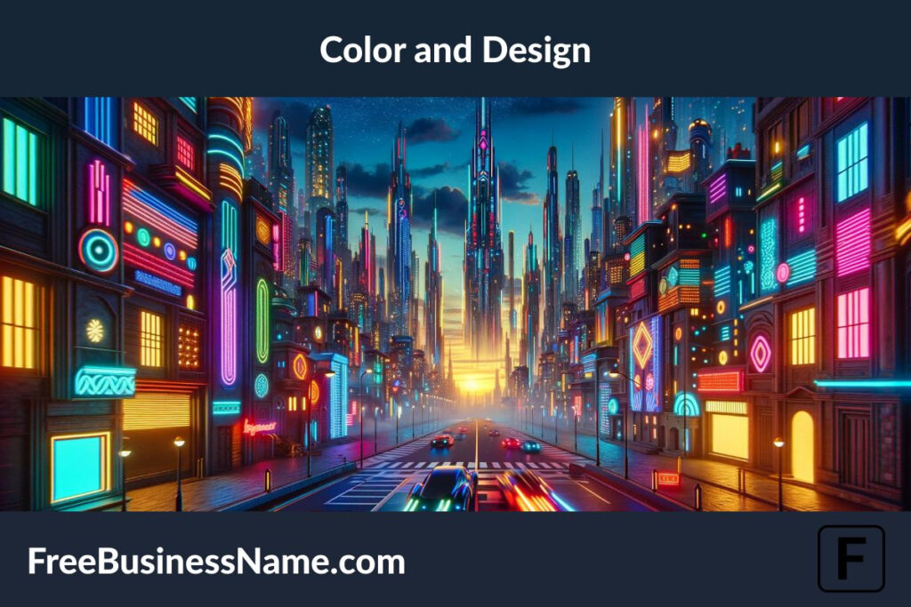 a cinematic image that captures the essence of color and design, inspired by the specifications you provided. It's set in a dynamic, futuristic city environment, illuminated by neon lights and filled with the anticipation of the night's possibilities.