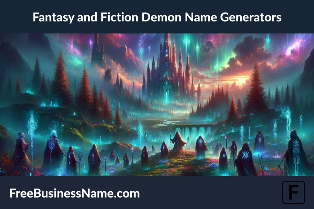The cinematic image inspired by the Fantasy and Fiction Demon Name Generators has been created, offering a vivid scene that captures the magic and mystery of these genres.