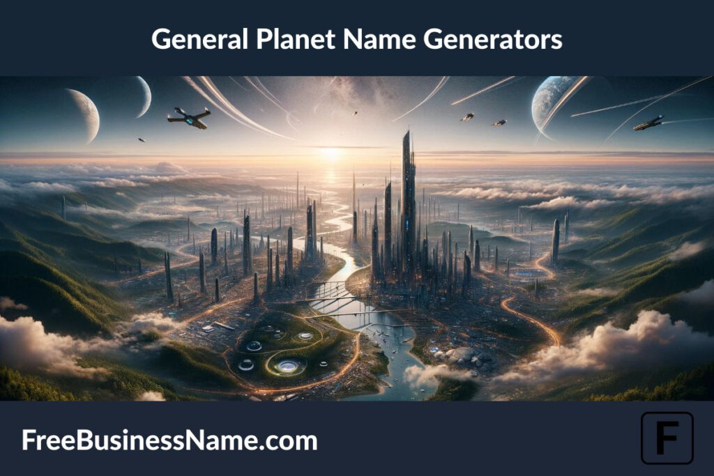 a cinematic image, this time inspired by the harmonious blend of technology and nature on a general concept planet. This visualization captures a world where progress and ecology thrive together, offering a glimpse into a future where societies live in balance with their environment.