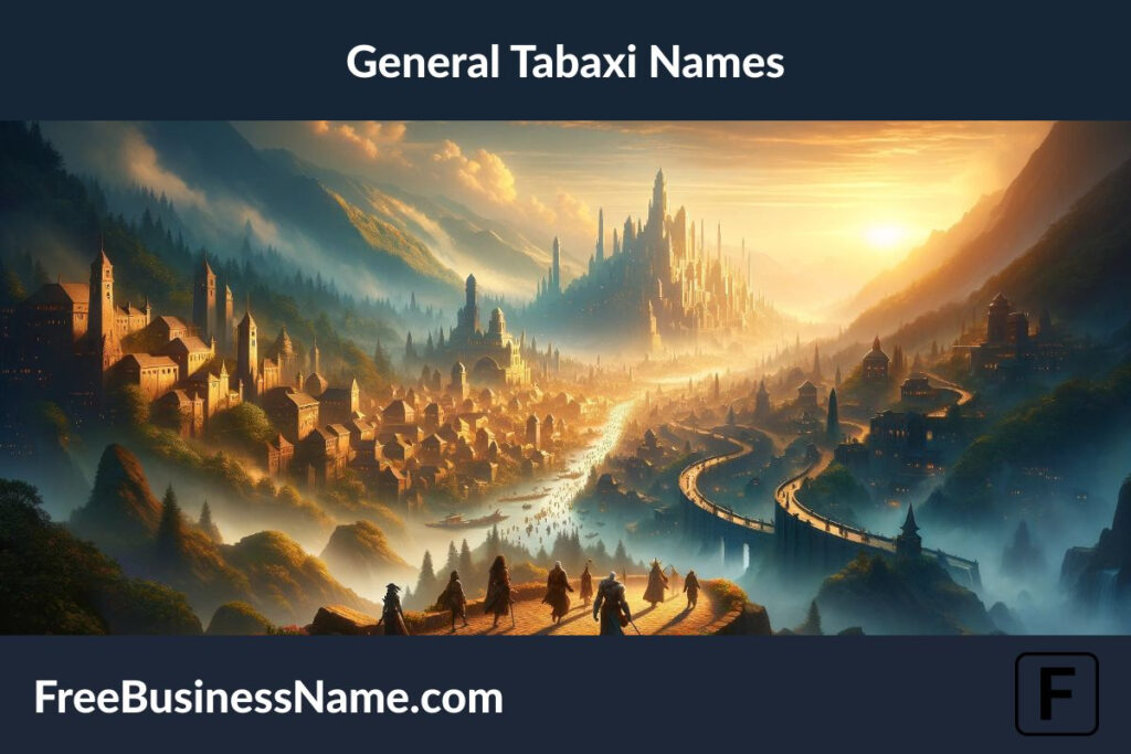 The cinematic image inspired by general Tabaxi names has been crafted, portraying the essence of Tabaxi life and culture within a mystical D&D fantasy world landscape.