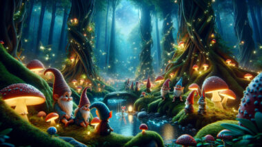 a cinematic image inspired by the enchantment and whimsy of a Gnome Name Generator. This scene transports you to an ethereal forest filled with magic and playfulness, capturing the essence of a gnome's world. Enjoy exploring every detail of this enchanted landscape!