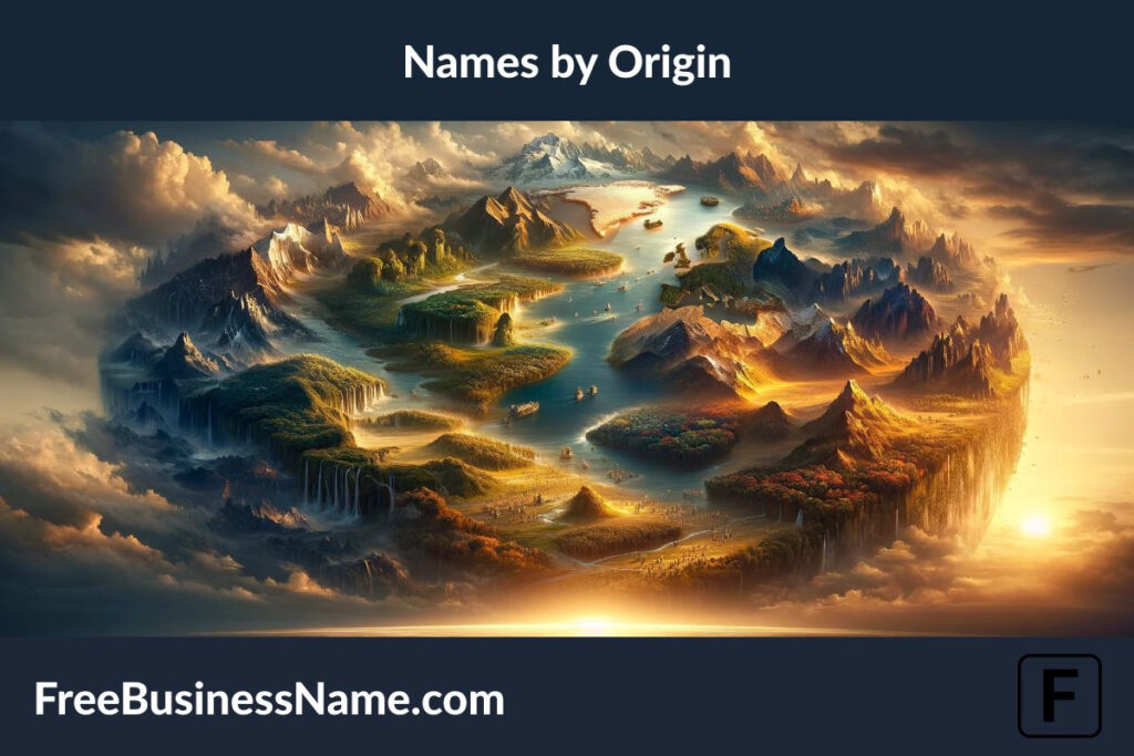 an image that captures the essence of unique boy names by origin, represented through a majestic, global landscape. This scene brings together the diversity and beauty of cultures from around the world, all portrayed without using any letters, numbers, or names.