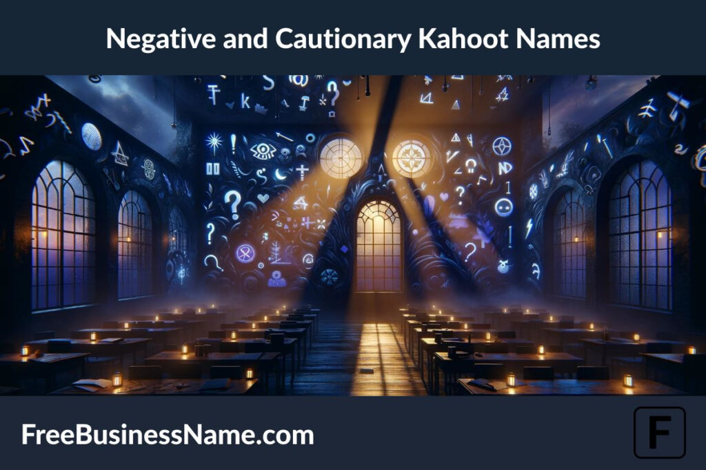 an image inspired by the concept of Negative and Cautionary Kahoot Names, capturing a dramatic and thought-provoking atmosphere.