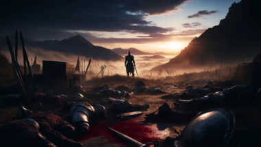 The cinematic image inspired by barbarian names has been created. It captures the essence of an ancient battlefield under the twilight sky, embodying the spirit and legends of barbarians.