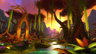 a cinematic image inspired by a Blood Elf theme, set in a fantastical landscape. Feel free to explore the details in the image.