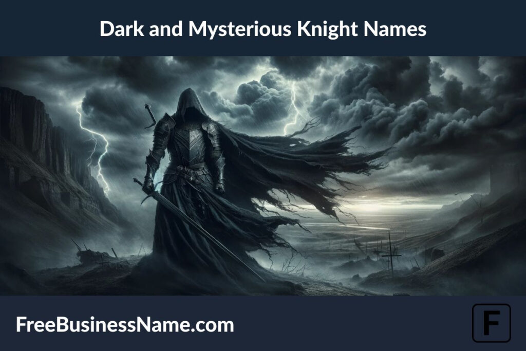The image evokes a sense of the enigmatic and formidable, capturing a knight shrouded in darkness and mystery. This visual portrayal dives deep into the realm of dark and mysterious knight names, offering a glimpse into a world where the valorous and the shadowy intertwine.