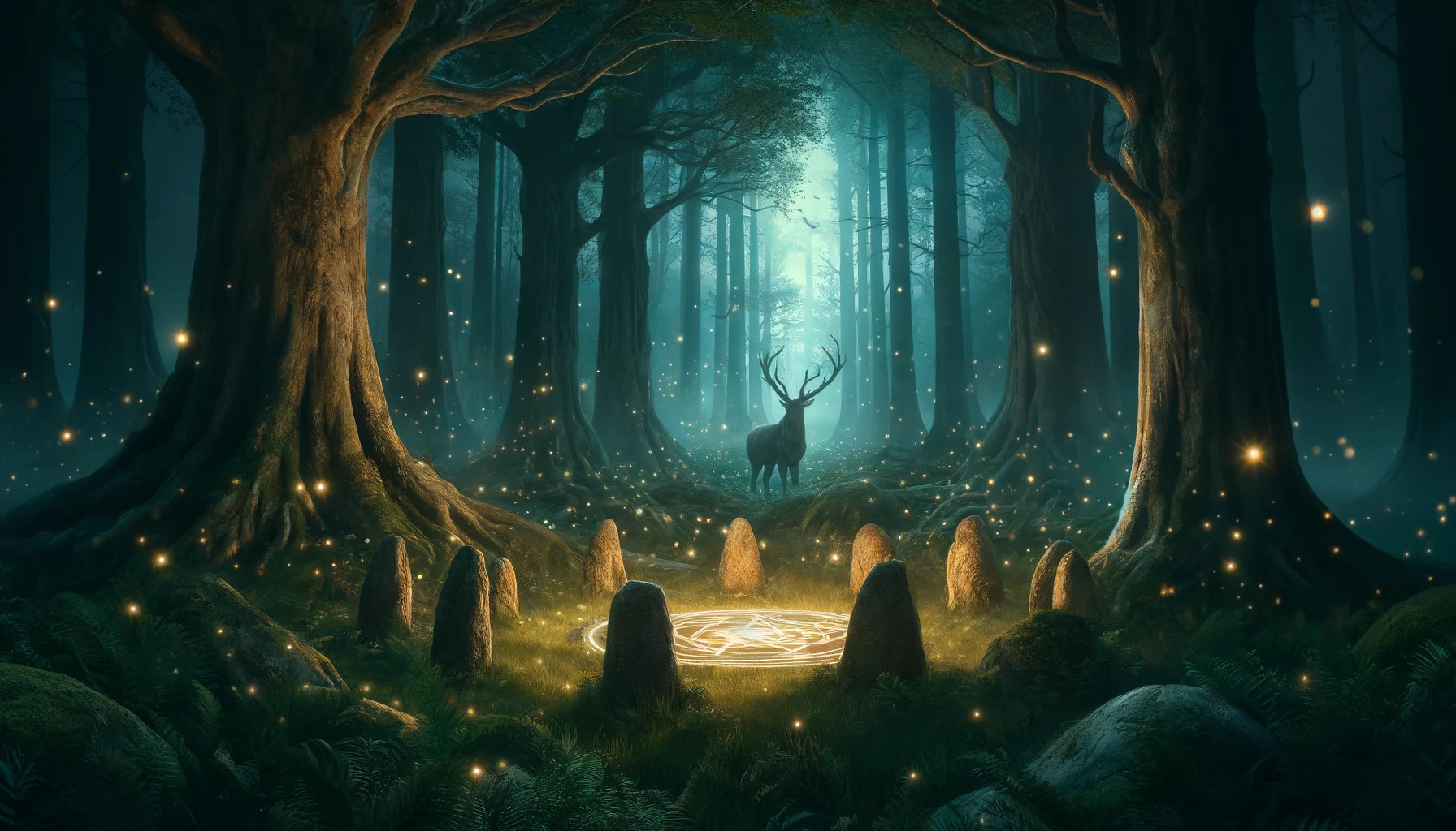 a cinematic image inspired by Druid Names, capturing a mystical forest at twilight filled with ancient magic and wonder.