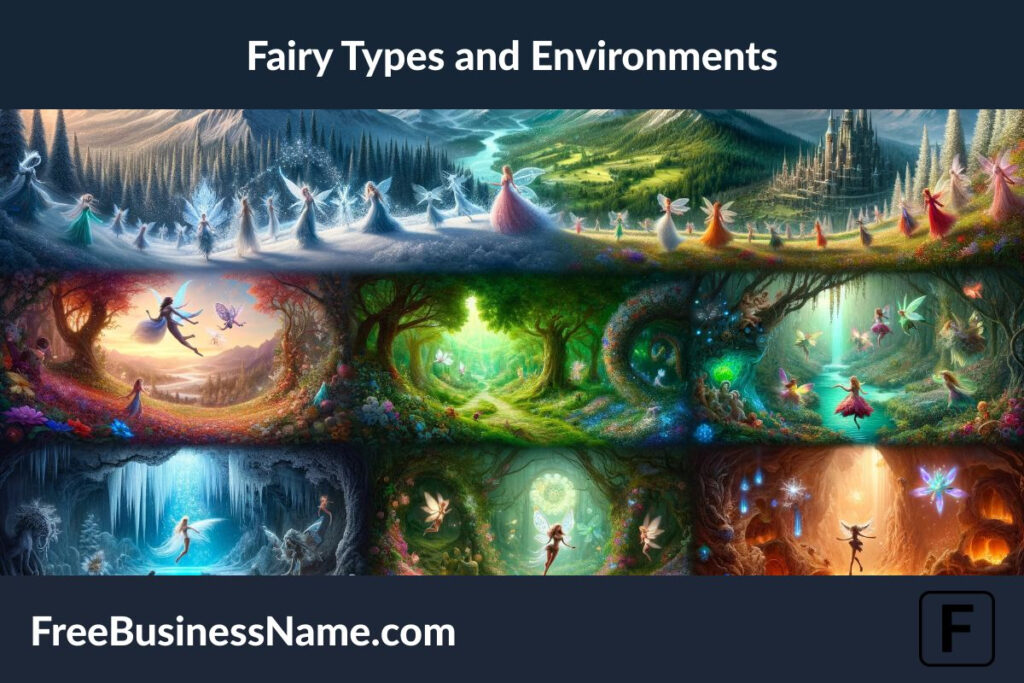 The cinematic image inspired by various fairy types and their enchanting environments is ready, capturing a panoramic view of an enchanted landscape.