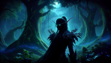 Here is the cinematic image inspired by the Night Elf Name Generator. The scene is set in a mystical forest at night, capturing the ethereal and serene environment of a night elf's homeland.